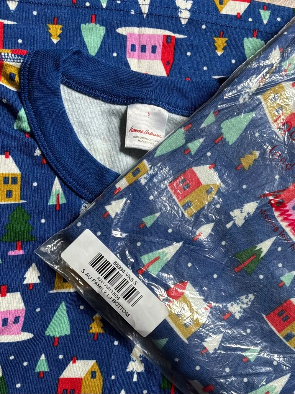 Hanna Andersson adult Bright Blue Holiday Village Pajama Set